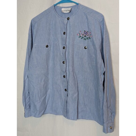 Langtry Women's Embroidered Floral Long Sleeve Button Up Denim Shirt Size XL‎ - Picture 1 of 8